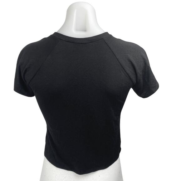 O-Mighty Black Lace Up Chain Strap Cutout Short Sleeve Cropped Tee T-shirt Top M - Picture 2 of 5